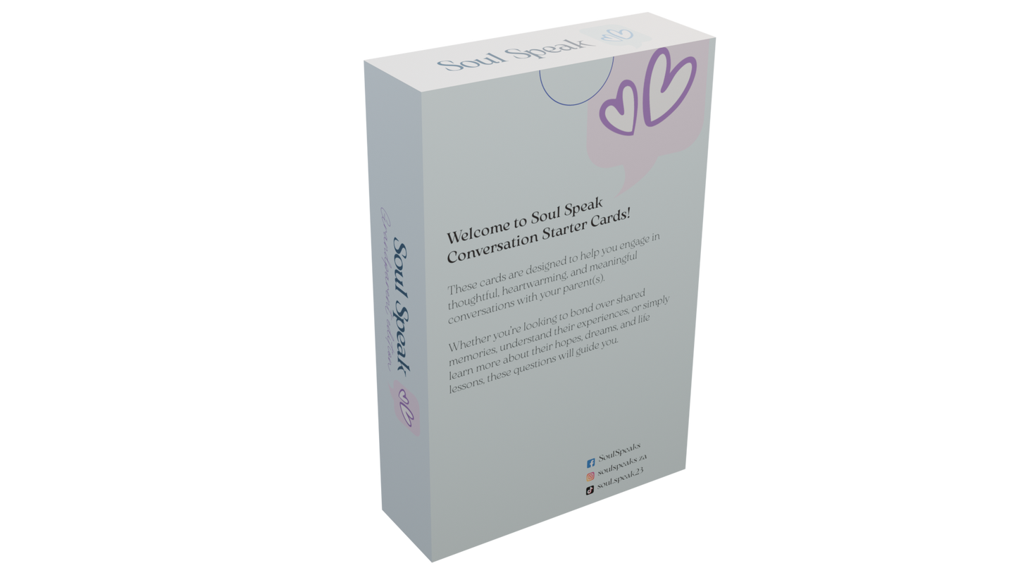 Rear view of Soul Speaks Grandparent Edition box with purple hearts